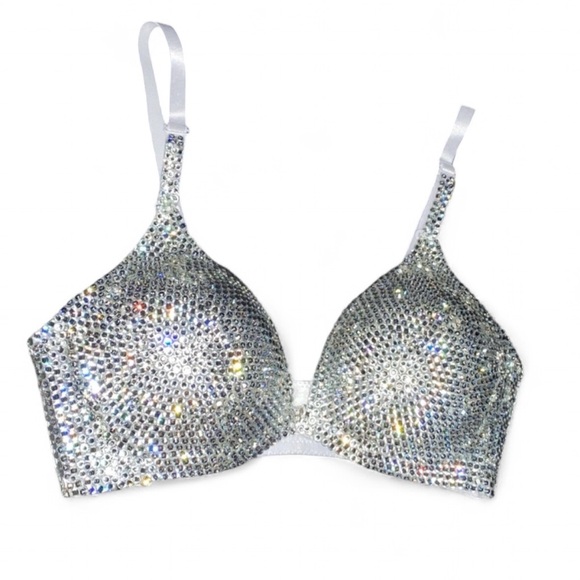 Luxe Crystal Diamond Sparkly Classic Glam Bling Wireless Bra Top All Sizes New - Picture 4 of 10